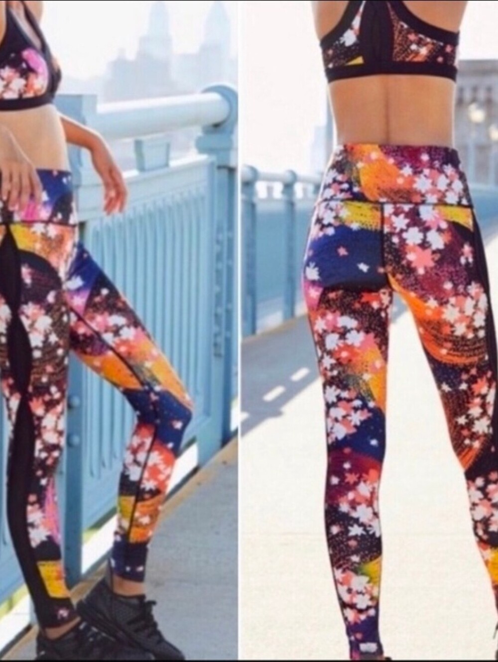 Free People FP Movement Floral Print Leggings Side Panels